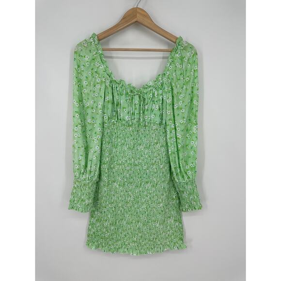 Faithfull The Brand Cosima Mini Dress Floral Ruffle Smocked Balloon Sleeve - Picture 9 of 16